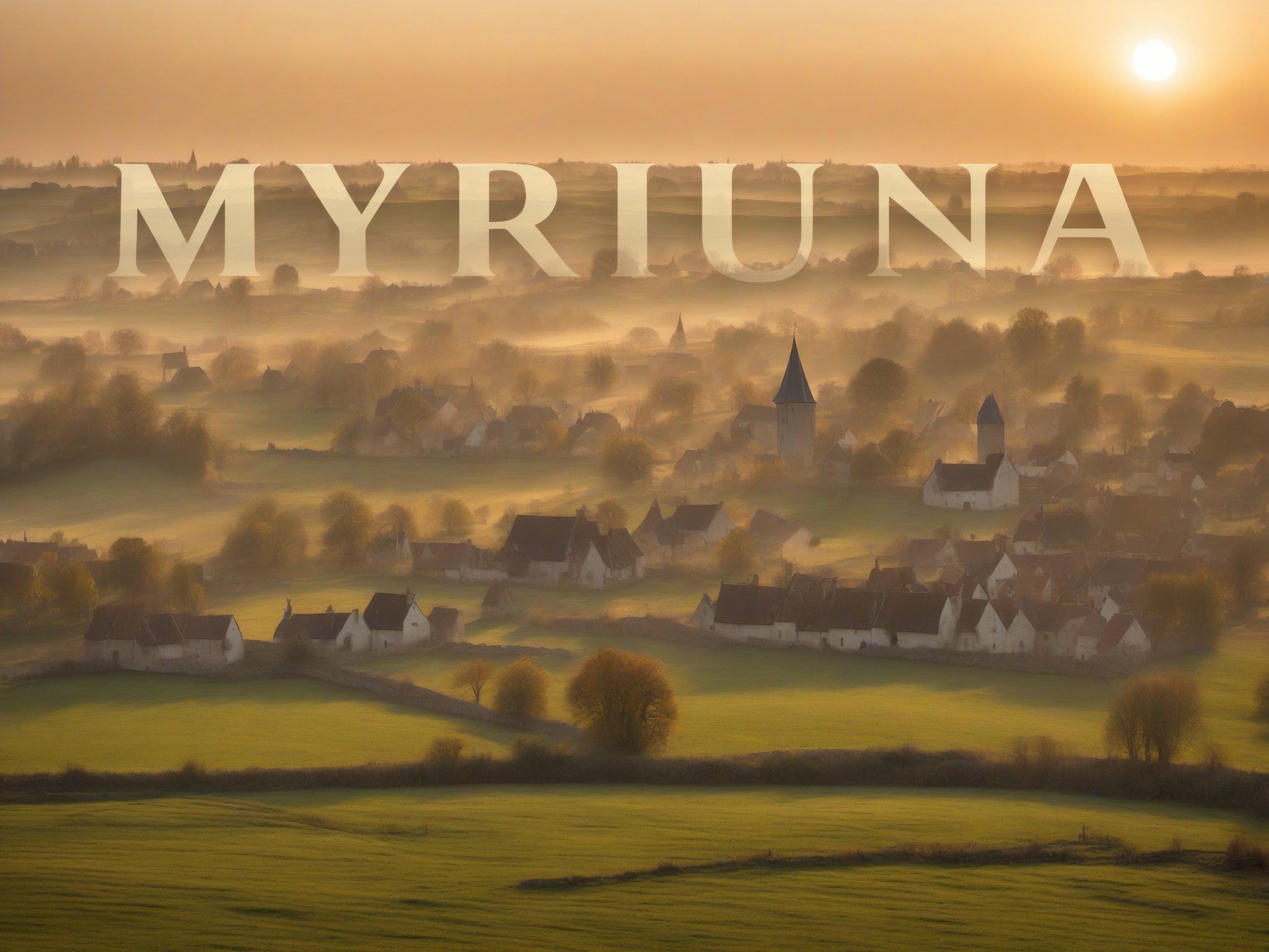 MYRIUNA over a sunlit landscape of persistent villages and countryside
